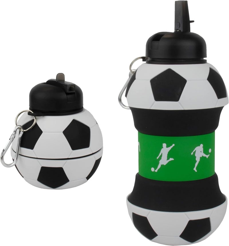 Maccabi Art Clip-On Collapsible 1 Liter  34 oz. size BPA-Free Silicone Soccer Ball Large Water Bottle for Kids - Image 1