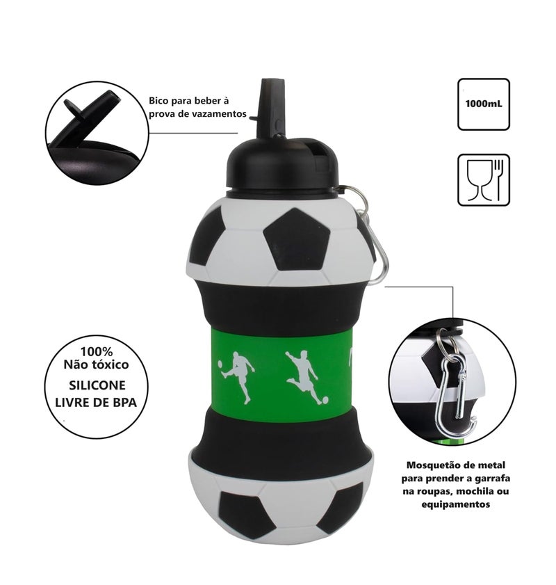 Maccabi Art Clip-On Collapsible 1 Liter  34 oz. size BPA-Free Silicone Soccer Ball Large Water Bottle for Kids - Image 4