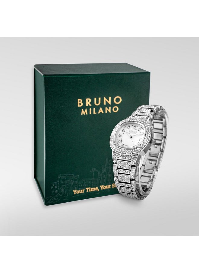 Bruno Milano BRUNO MILANO Metal Diamond Studded Fashionable Analog Watch Jewellery Buckle For Women And Girls (White Mother Of Pearl)  - Image 3