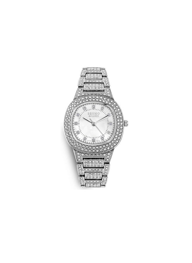 Bruno Milano BRUNO MILANO Metal Diamond Studded Fashionable Analog Watch Jewellery Buckle For Women And Girls (White Mother Of Pearl)  - Image 1