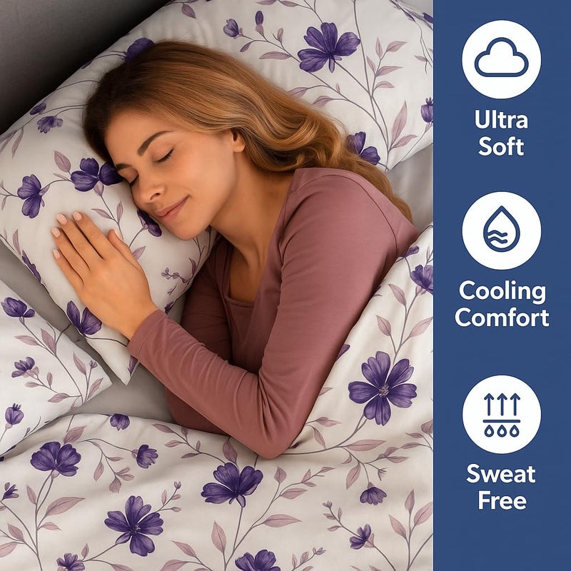 Amali  6 piece Polycotton Bed Sheet Queen Size (160x200+35) cm 1 Fitted Sheet, 1 Duvet Cover and 2 Standard & 2 Oxford Pillowcases Soft Breathable & Durable Fabric for Home Use - Image 3