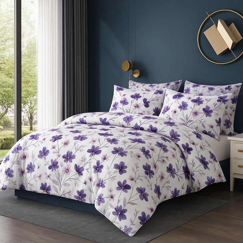 Amali  6 piece Polycotton Bed Sheet Queen Size (160x200+35) cm 1 Fitted Sheet, 1 Duvet Cover and 2 Standard & 2 Oxford Pillowcases Soft Breathable & Durable Fabric for Home Use - Image 1