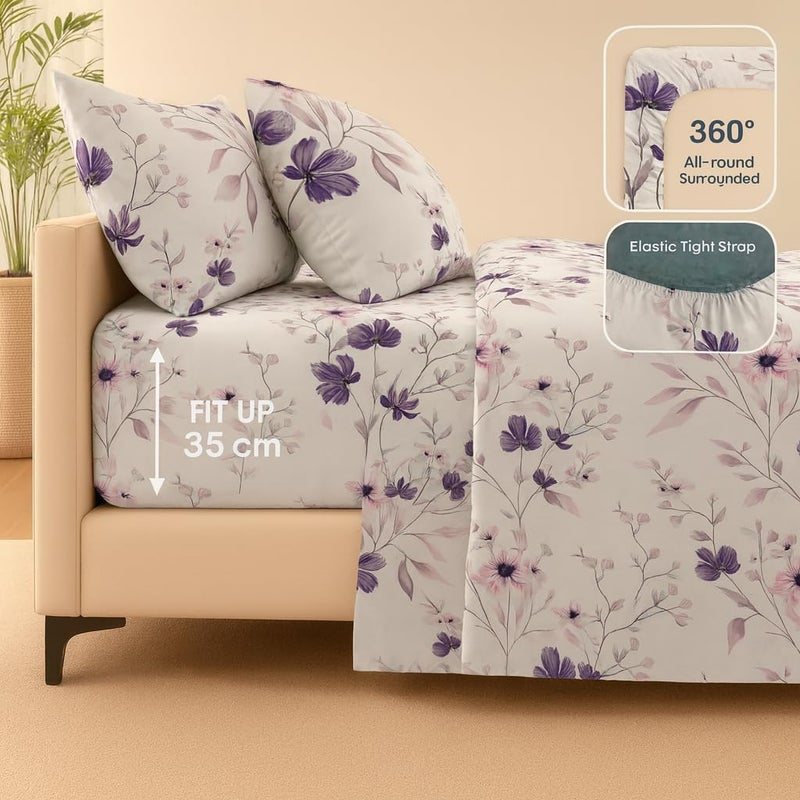 Amali  6 piece Polycotton Bed Sheet Queen Size (160x200+35) cm 1 Fitted Sheet, 1 Duvet Cover and 2 Standard & 2 Oxford Pillowcases Soft Breathable & Durable Fabric for Home Use - Image 2