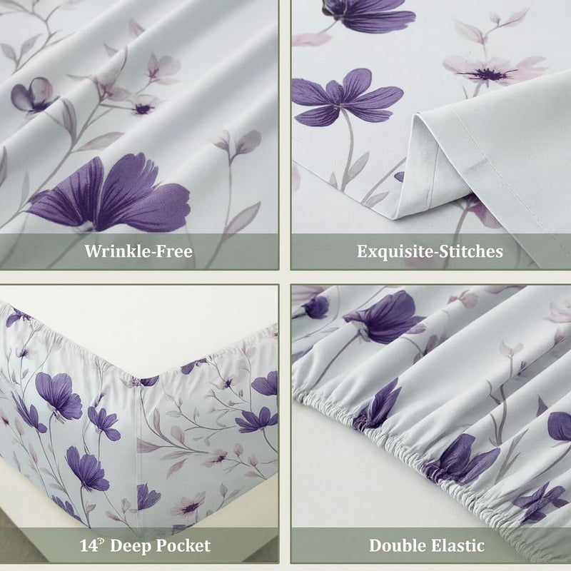 Amali  6 piece Polycotton Bed Sheet Queen Size (160x200+35) cm 1 Fitted Sheet, 1 Duvet Cover and 2 Standard & 2 Oxford Pillowcases Soft Breathable & Durable Fabric for Home Use - Image 4