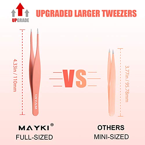 MAYKI Eyebrow Tweezers Women 6Pcs, Full Size Professional Eyebrow Tweezers Kit, Precision Tweezers Set for Eyebrow/Ingrown Hairs/Splinter/Facial Hair Removal, Stainless Steel Women Tweezers by MAYKI - Image 2