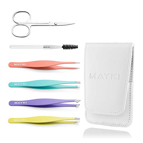 MAYKI Eyebrow Tweezers Women 6Pcs, Full Size Professional Eyebrow Tweezers Kit, Precision Tweezers Set for Eyebrow/Ingrown Hairs/Splinter/Facial Hair Removal, Stainless Steel Women Tweezers by MAYKI - Image 1