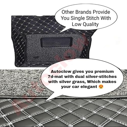 Autoclow/Premium 7D Car Mat for Kia Seltos (Model : 2023-2026) || Luxury Leather Dual-Stitch 7D Car Floor Mat Full Set || 100% Waterproof ||Color : Silver Stitch-Silver Grass (Design-1) - Image 4