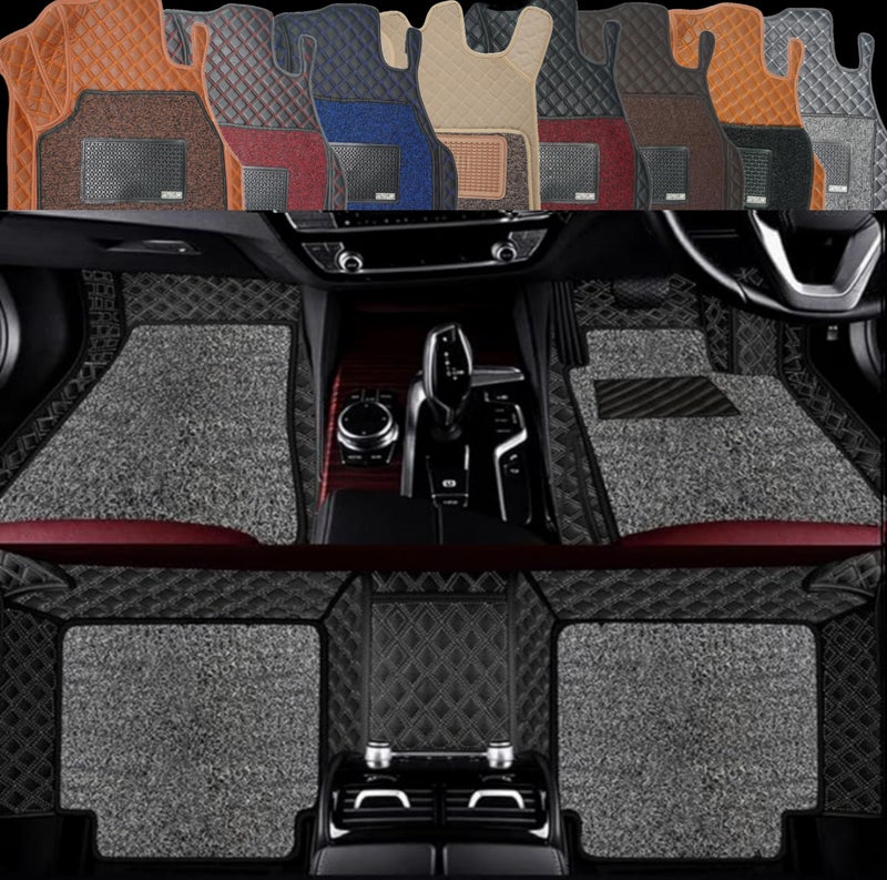 Autoclow/Premium 7D Car Mat for Kia Seltos (Model : 2023-2026) || Luxury Leather Dual-Stitch 7D Car Floor Mat Full Set || 100% Waterproof ||Color : Silver Stitch-Silver Grass (Design-1) - Image 1