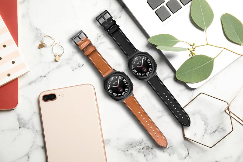 Olytop Galaxy Watch 8 Classic Band 46mm, Bands for Samsung Galaxy Watch8 40mm/44m (2025), Business Leather Wristband Replacement Strap for Men Women, Black+Brown - Image 4