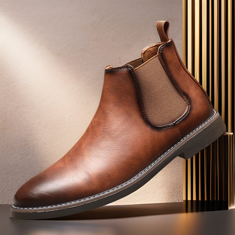 Men'S Leather Shoes New Style Martin Boots Versatile British Retro Chelsea Boots Youth Pointed Toe Short Boots Large Size Men'S Leather Boots - Image 1