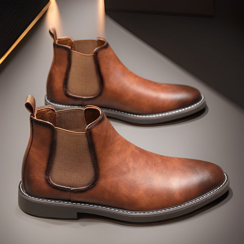 Men'S Leather Shoes New Style Martin Boots Versatile British Retro Chelsea Boots Youth Pointed Toe Short Boots Large Size Men'S Leather Boots - Image 3