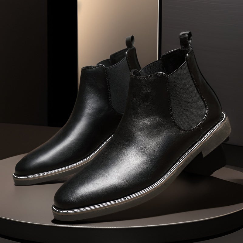 Men'S Leather Shoes New Style Martin Boots Versatile British Retro Chelsea Boots Youth Pointed Toe Short Boots Large Size Men'S Leather Boots - Image 2