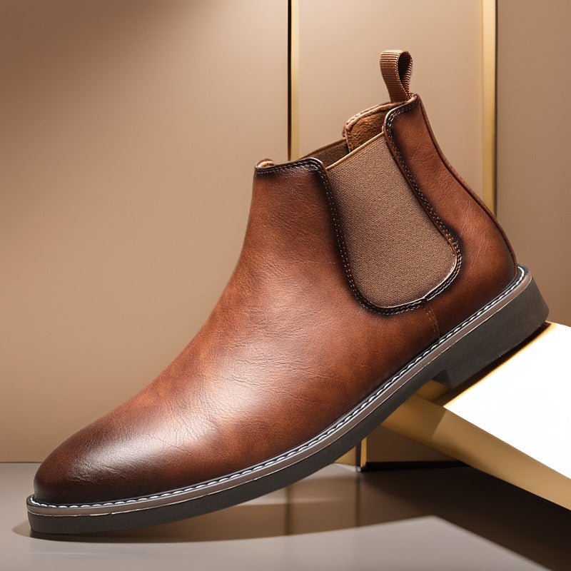 Men'S Leather Shoes New Style Martin Boots Versatile British Retro Chelsea Boots Youth Pointed Toe Short Boots Large Size Men'S Leather Boots - Image 5