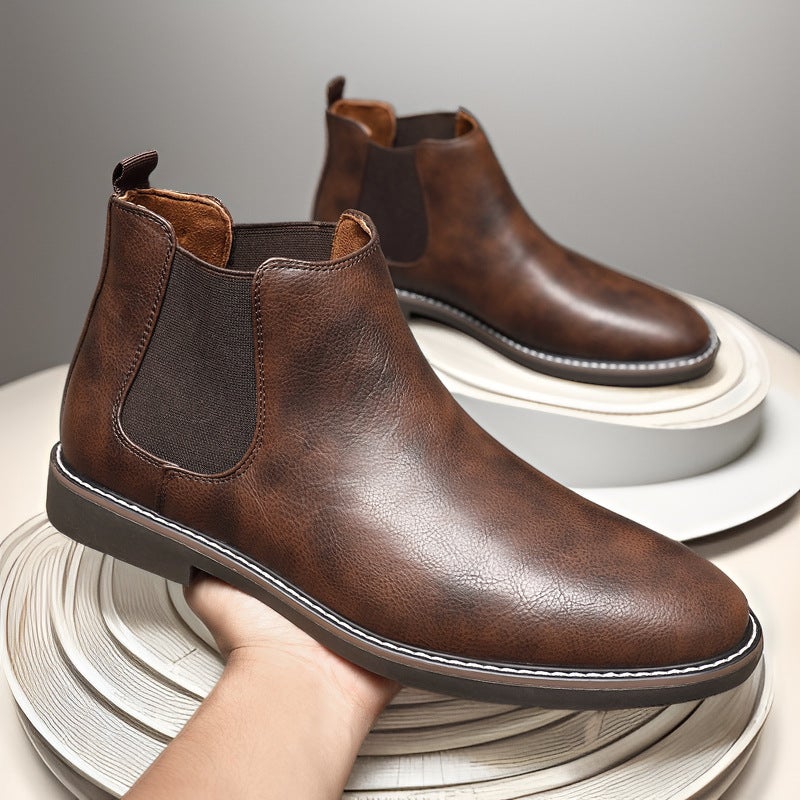 Men'S Leather Shoes New Style Martin Boots Versatile British Retro Chelsea Boots Youth Pointed Toe Short Boots Large Size Men'S Leather Boots - Image 4