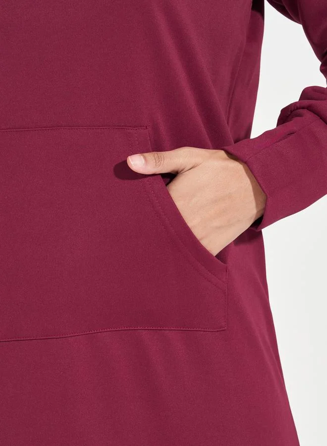 Styli Solid Flipper Zip Detail Sweatshirt Midi Dress