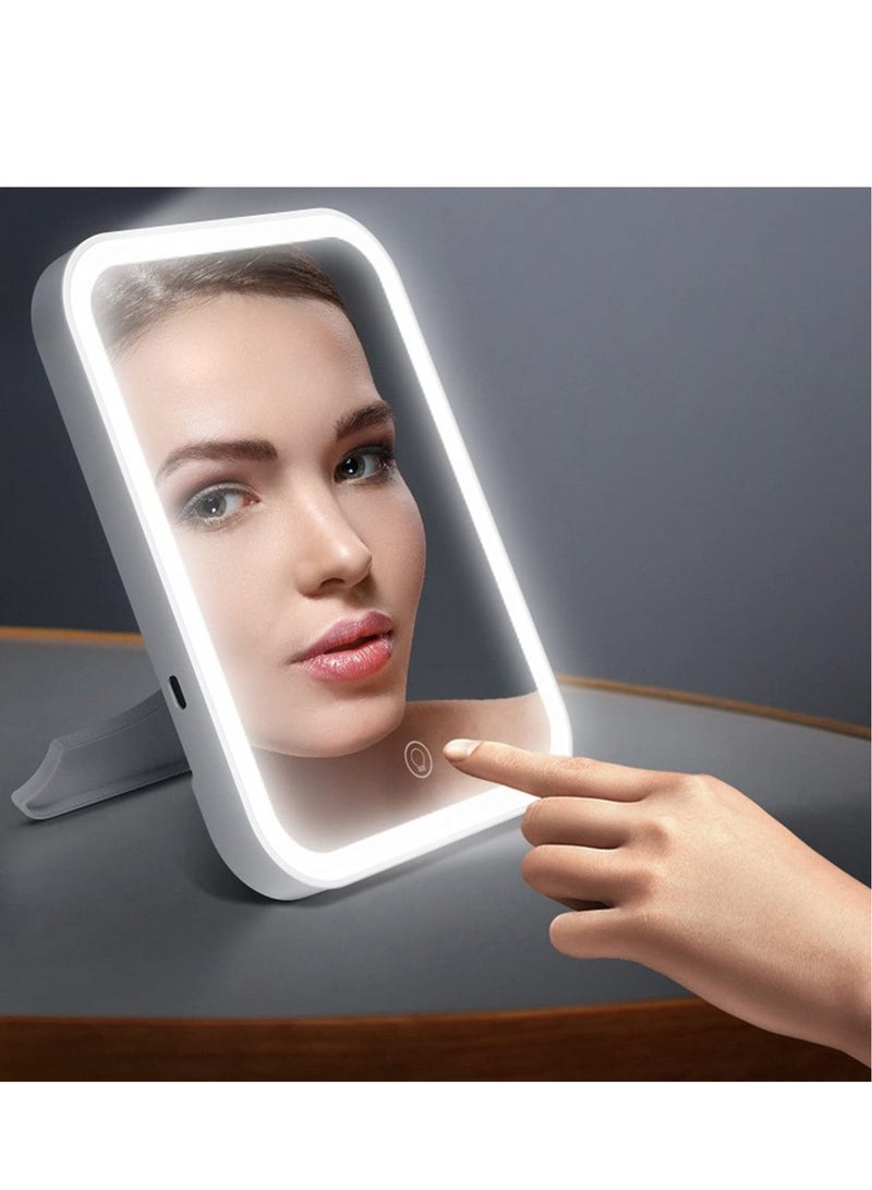 كابتن تيك Makeup Mirror with Light and Magnifying, Lighted Vanity with Touch Screen Dimmable, Intelligent Switch, Portable and Foldable Stand Makeup Mirror for Tabletop, Bathroom 3 Color - Image 1