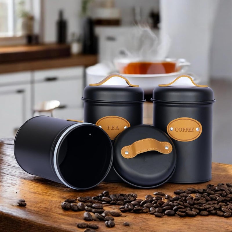 GREECHO Coffee Canister Chai Sugar Dabba Condiment Shape Airtight Coffee Beans Elegant Tea Organizer Metal Kitchen Storage Container Box Set of 3 D2_Black - Image 3