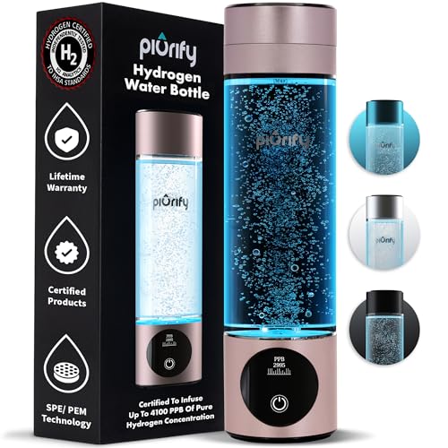 PIURIFY مولد زجاجة ماء الهيدروجين - حتى 4100+ PPB - تقنية SPE/PEM - مولد H2 معتمد - نظام أداء رياضي وترطيب محمول - احتفاظ بالهيدروجين لمدة 6 ساعات، 10 أونصات (وردي) - Image 1