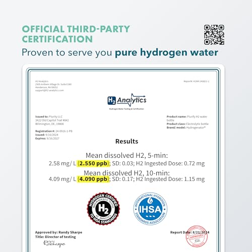 PIURIFY مولد زجاجة ماء الهيدروجين - حتى 4100+ PPB - تقنية SPE/PEM - مولد H2 معتمد - نظام أداء رياضي وترطيب محمول - احتفاظ بالهيدروجين لمدة 6 ساعات، 10 أونصات (وردي) - Image 5