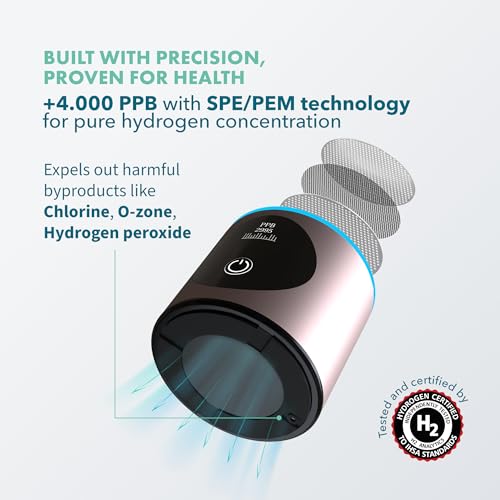 PIURIFY مولد زجاجة ماء الهيدروجين - حتى 4100+ PPB - تقنية SPE/PEM - مولد H2 معتمد - نظام أداء رياضي وترطيب محمول - احتفاظ بالهيدروجين لمدة 6 ساعات، 10 أونصات (وردي) - Image 3
