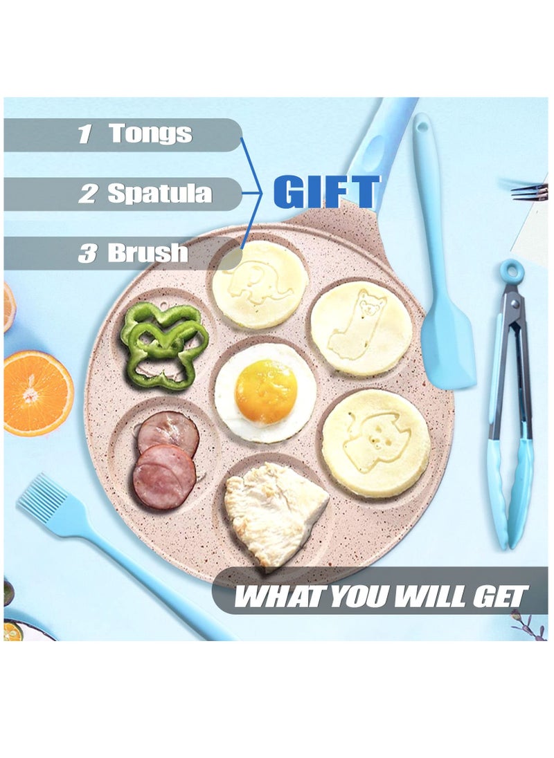 XiuWoo - Pancake Pan for Gas Stove Mini Pancake Molds for Kids Animal Pancake Griddle Nonstick 7 Cup Frying Egg Pan Waffle Pancakes Maker Crepe with Silicone Spatula, Tongs, Oil Brush - Image 1