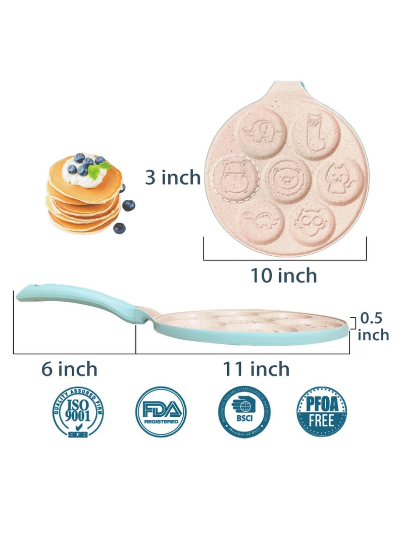 XiuWoo - Pancake Pan for Gas Stove Mini Pancake Molds for Kids Animal Pancake Griddle Nonstick 7 Cup Frying Egg Pan Waffle Pancakes Maker Crepe with Silicone Spatula, Tongs, Oil Brush - Image 1