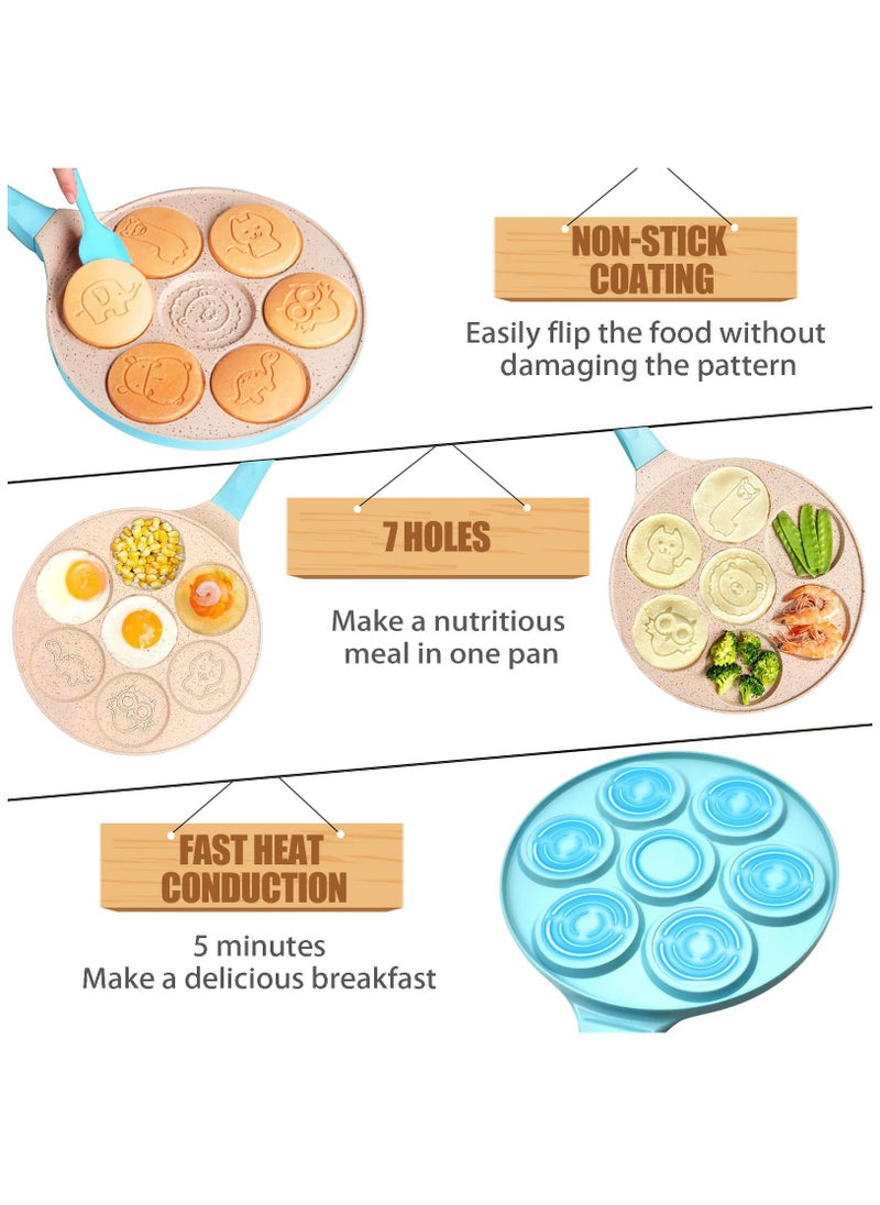 XiuWoo - Pancake Pan for Gas Stove Mini Pancake Molds for Kids Animal Pancake Griddle Nonstick 7 Cup Frying Egg Pan Waffle Pancakes Maker Crepe with Silicone Spatula, Tongs, Oil Brush - Image 1