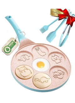 Pancake Pan for Gas Stove Mini Pancake Molds for Kids Animal Pancake Griddle Nonstick 7 Cup Frying Egg Pan Waffle Pancakes Maker Crepe with Silicone Spatula, Tongs, Oil Brush