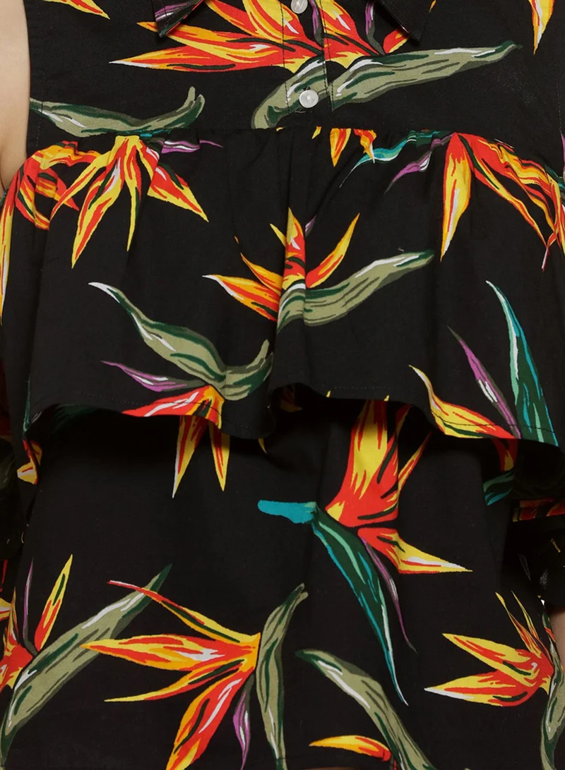 PINACOLADA Women's Midnight Black Flora Cold-Shoulder Top
