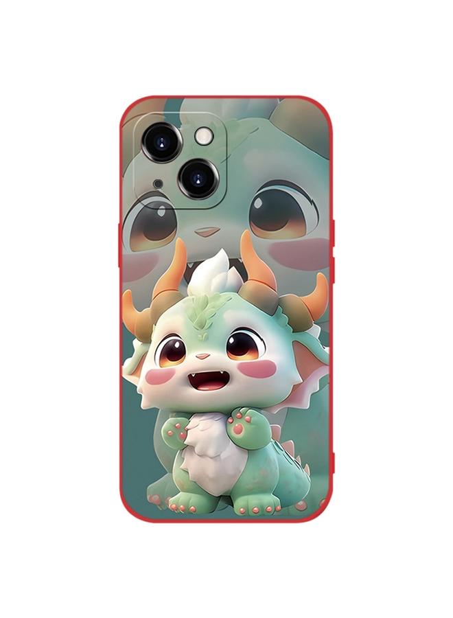erorex For iPhone 14 Plus New Year Red Silicone Shockproof Phone Case(Green Dragon)