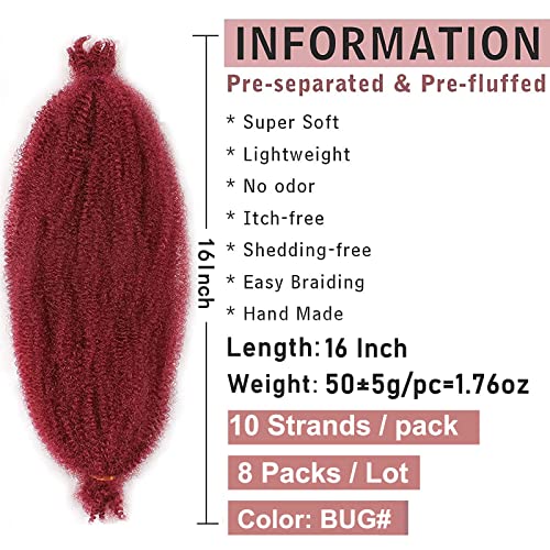 Xtrend 8 Packs Springy Afro Twist Hair Wine Red Spring Twist For Distressed Soft Locs 16 Inch Synthetic PreSeparated Crochet Braiding Hair Long Marley Twist Hair Extension For Women8 StrandsPackBUG - Image 3