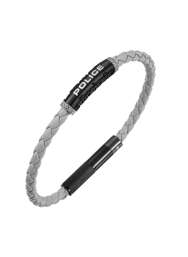 بوليس سوار رجالي من جلد وارن رمادي بشعار جناح أسود ورمادي - Image 1