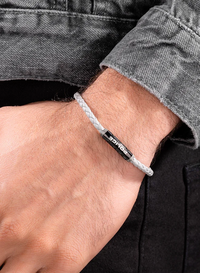 POLICE Warren Grey Leather With Black And Grey Wing Logo Gents BraceletPEAGB0033603