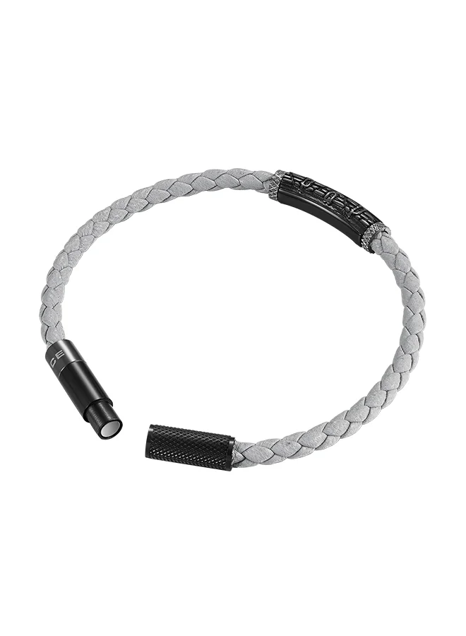 POLICE Warren Grey Leather With Black And Grey Wing Logo Gents BraceletPEAGB0033603