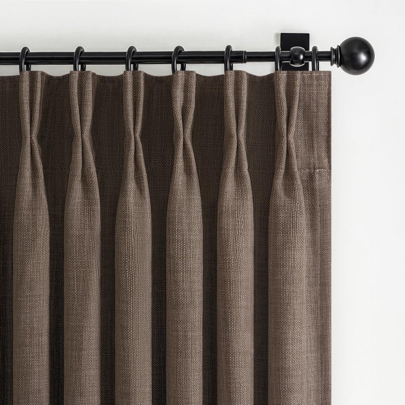 PleatedDrapes Blackout Dark Brown Bedroom Curtains 84 Inches Long 2 Panels Set, Memory Trained Pinch Pleated Dual Layer Linen Insulated Sound Dampening Modern Windows Curtain for Dining Room Darkening 7FT Length - Image 1