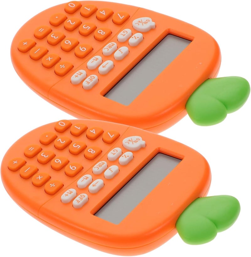 2pcs Portable 12-Digit Carrot-Shaped Plastic Calculators Dual Power Basic Calculating Tools for Students Office and School Use - Image 1