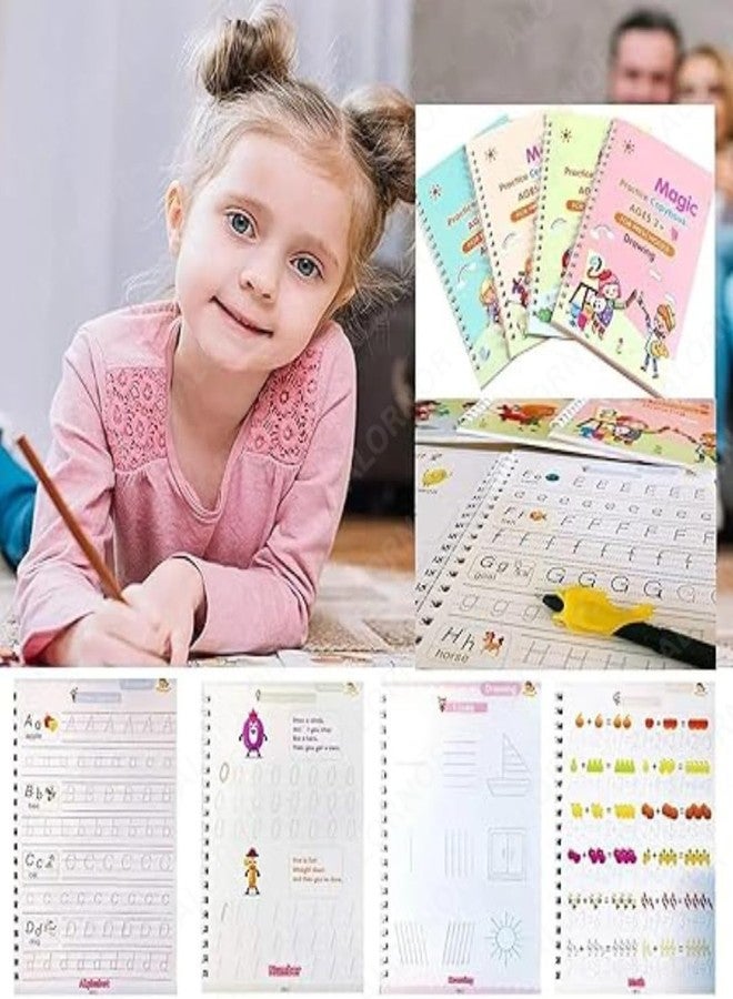 ALORNOR Practicebook (4 BOOK +1 PEN + 10 REFILL) Number Tracing Book for Preschoolers with Pen,Magic Copybook Set Practical Reusable Writing Tool (Maths+Drawing+Alphabet+Number) - Image 3