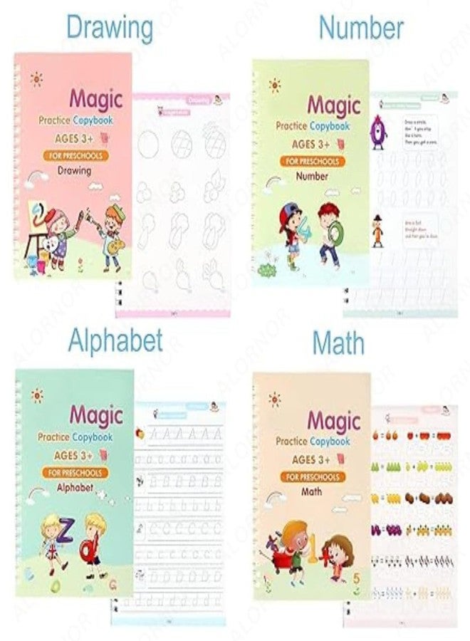 ALORNOR Practicebook (4 BOOK +1 PEN + 10 REFILL) Number Tracing Book for Preschoolers with Pen,Magic Copybook Set Practical Reusable Writing Tool (Maths+Drawing+Alphabet+Number) - Image 2