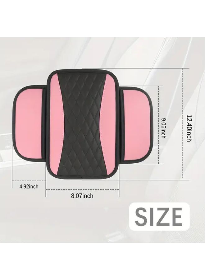 Pink PU Car Armrest Cover Quilted Storage Design Sponge Padding Elbow Support Universal - Image 2