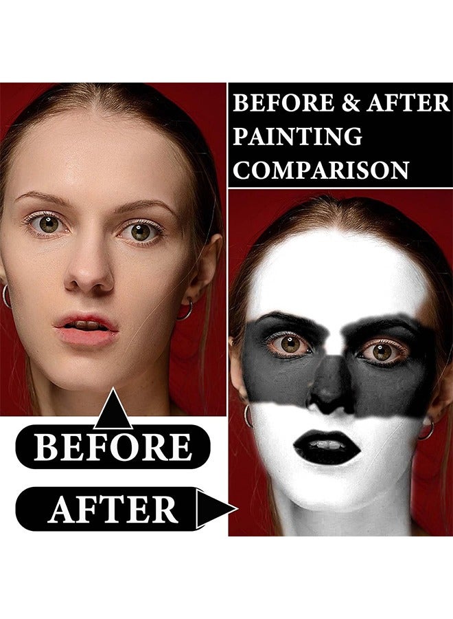 EELHOE Black White Face Body Paint Kit, Body Paint Non Toxic Face Painting Kits With 2 Professional Paint Brushes For Adult Kids, For Art Theater Party Cosplay, For Clown Zombie Cosplay Makeup - Image 4
