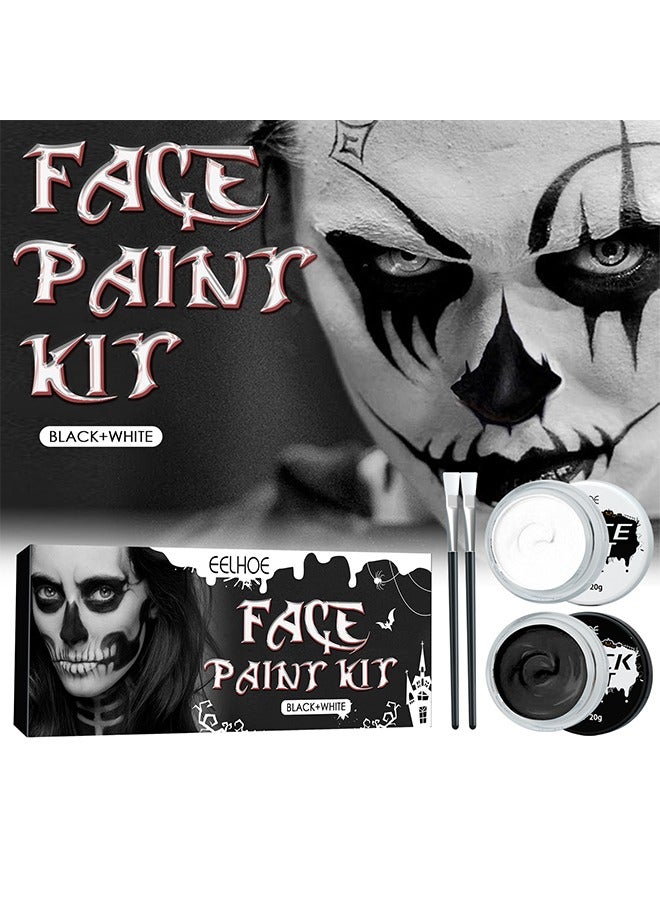 EELHOE Black White Face Body Paint Kit, Body Paint Non Toxic Face Painting Kits With 2 Professional Paint Brushes For Adult Kids, For Art Theater Party Cosplay, For Clown Zombie Cosplay Makeup - Image 2