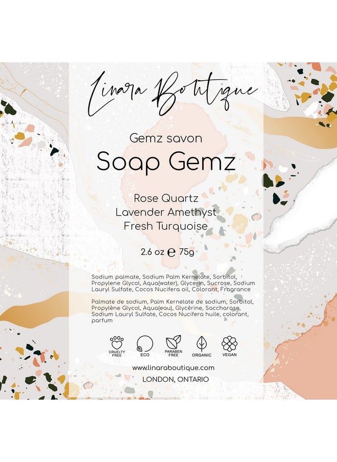 Soap Gemz│Handmade Soaps That Resemble Precious Gemz│3 X 25G Mini Soap Rocks│ (Rose Quartz Lavender Amethyst Fresh Turquoise)