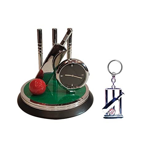 Saugat Traders Metal Analog Cricket Clock Showpiece And Cricket Keychain For Office & Home - Birthday Gift For Men & Boys, 10 Cm X 10 Cm,Green - Image 1