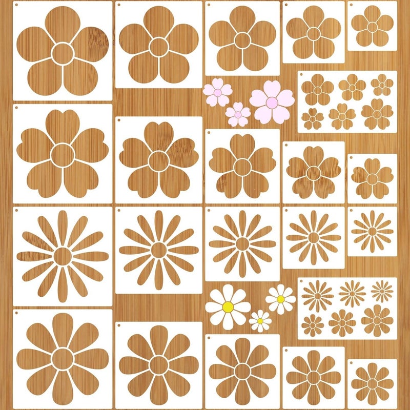 Duozea Large Flower Stencils for Painting, Plastic Reusable Floral Paint Stencils for Crafts Wood Burning Drawing Painting on Wall Wood Canvas - Image 1