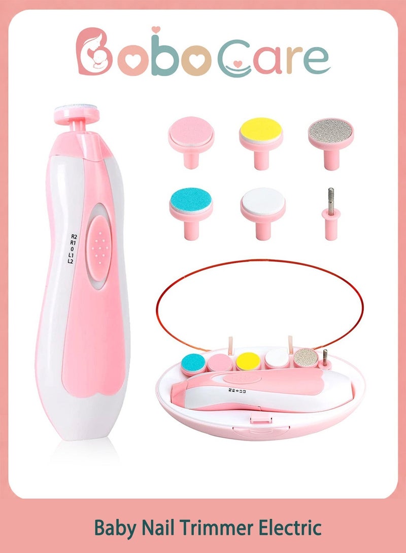 BoboCare Baby Nail Trimmer Electric Baby Nail File, 6-in-1 Nail Care Kit with LED Light & Dust Cover, Adjustable Speed Baby Nail Grinder for Newborns, Infants, Toddlers & Adults, Safe Fingernail and Toenail Trimmer, Pink - Image 1