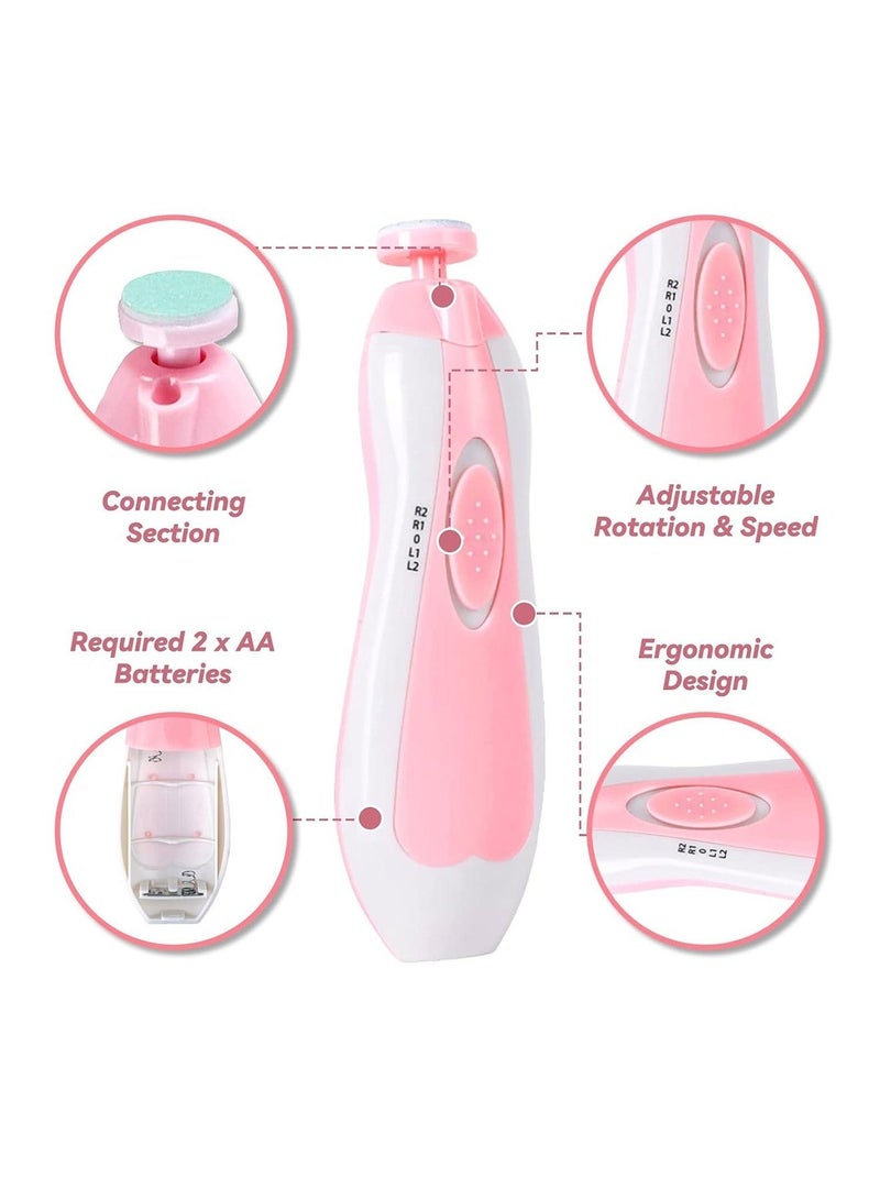 BoboCare Baby Nail Trimmer Electric Baby Nail File, 6-in-1 Nail Care Kit with LED Light & Dust Cover, Adjustable Speed Baby Nail Grinder for Newborns, Infants, Toddlers & Adults, Safe Fingernail and Toenail Trimmer, Pink - Image 2