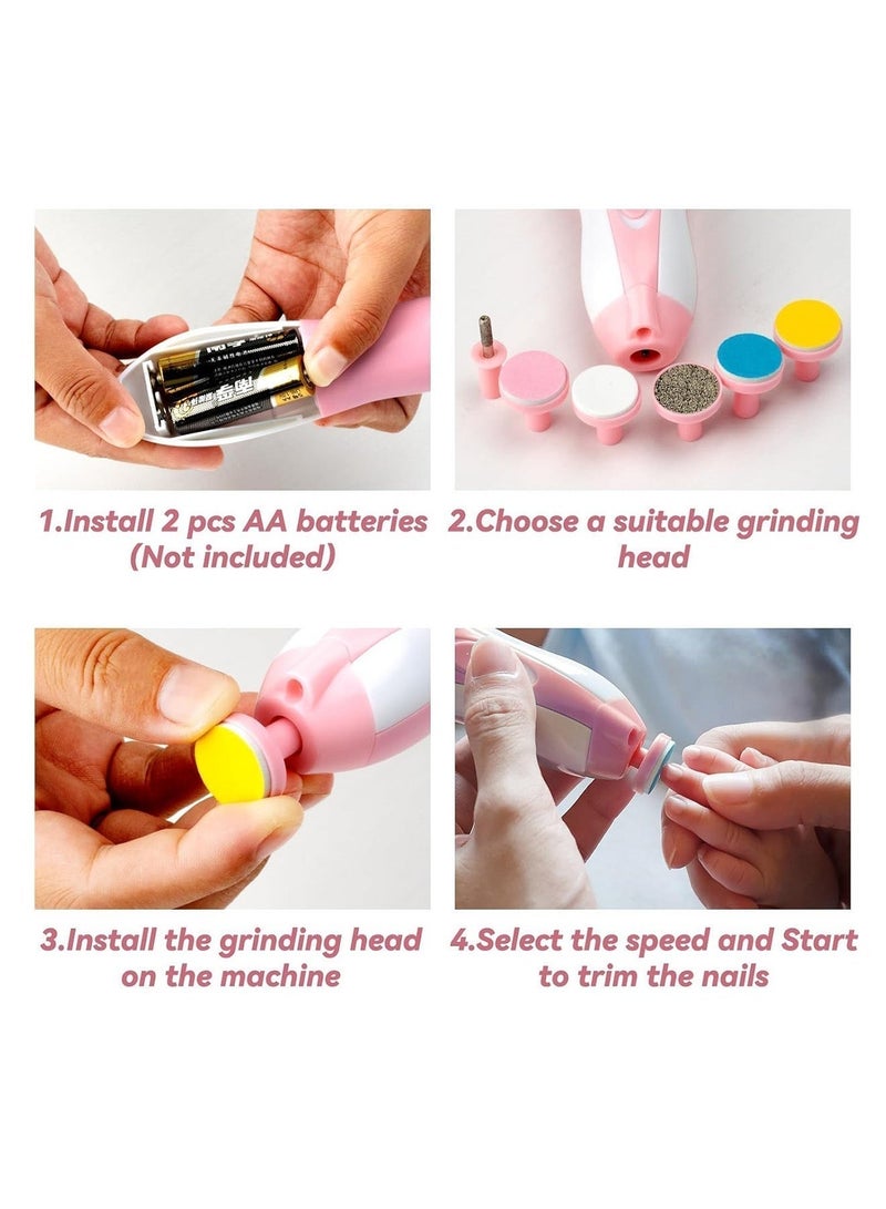 BoboCare Baby Nail Trimmer Electric Baby Nail File, 6-in-1 Nail Care Kit with LED Light & Dust Cover, Adjustable Speed Baby Nail Grinder for Newborns, Infants, Toddlers & Adults, Safe Fingernail and Toenail Trimmer, Pink - Image 4