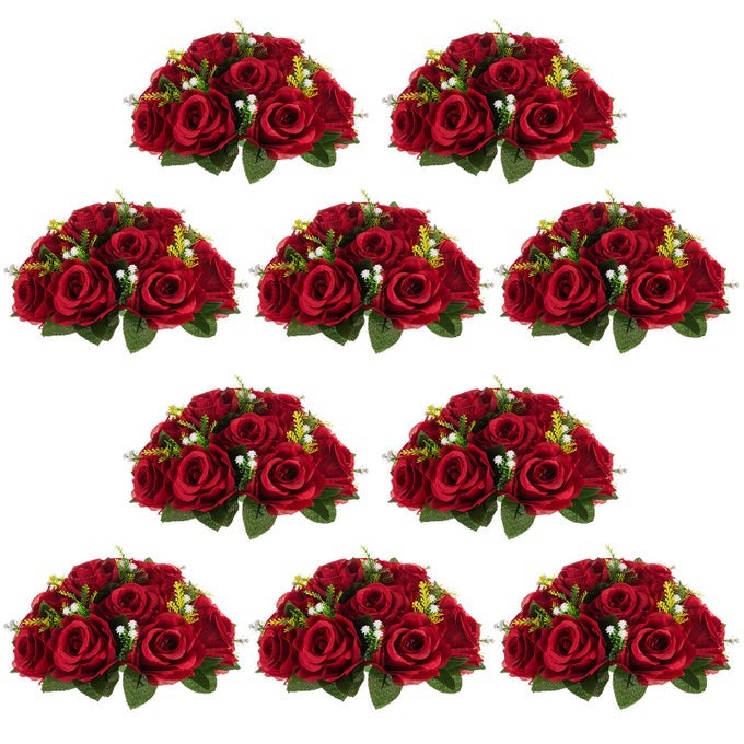 FLOWER WEDDING CENTREPIECES FOR TABLES 10 PCS 95IN DIAMETER CRIMSON ARTIFICIAL FLOWERS ROSE BALL FOR CENTERPIECES TABLE FAKE ROSE ARRANGEMENTS FOR WEDDINGS BIRTHDAY PARTY DECOR