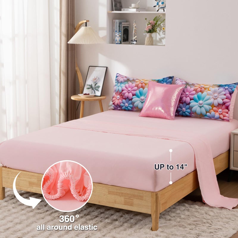 A Nice Night Stunning Blooming 3D Flower Floral Comforter Sets, with Pearl Flower Core Pattern Bedding Set for Girls Twin Size, Ultra Soft Bedding Sets (Blue-Purple, Twin 6Pcs) - Image 3