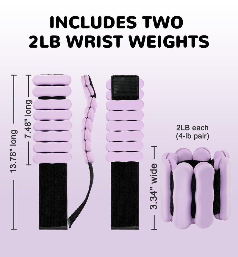 JORICY Wrist Weights, Ankle Weights for Women Men 2lb*2 Adjustable Arm Weights Wrist Weighted Bracelet for Home Gym Workout Running Yoga Exercise Strength Training Swimming Physical Therapy Purple - Image 3